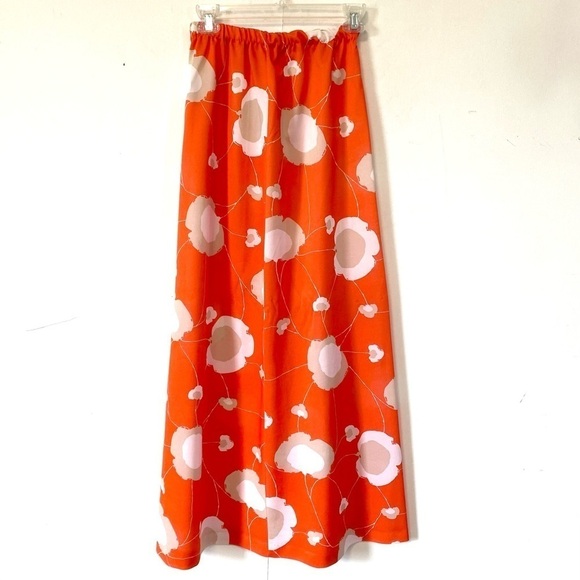 Vintage Top & Maxi Skirt 60s 2 Piece Set Orange Floral Psychedelic Print S / M - Picture 5 of 11